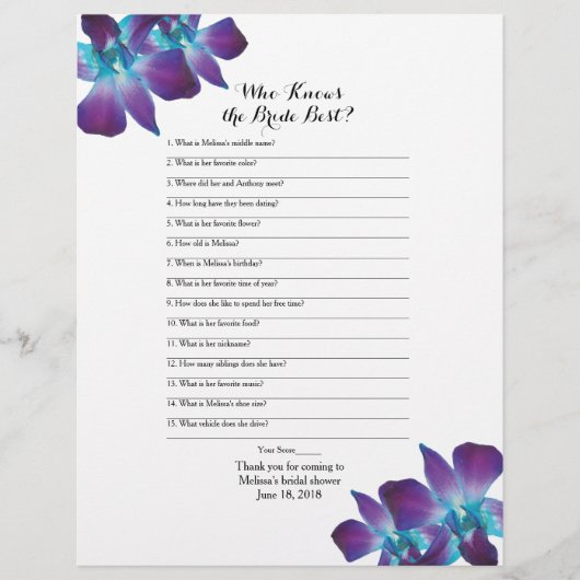 デンドロビウムオーキッドブ最高のライドブライダルシャワーゲーム (正面)