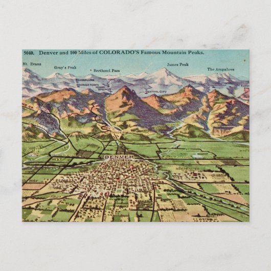 デンバーとコロラド州の山々地図ポストカード ポストカード (正面)