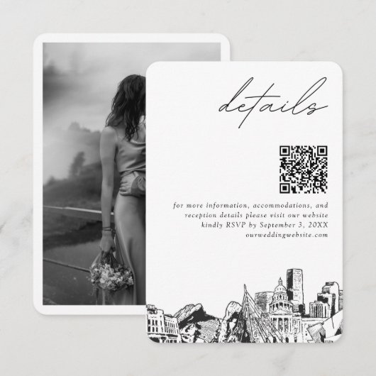 デンバーの結婚式 現代の詳細 QR コード エンクロージャーカード (正面/裏面)
