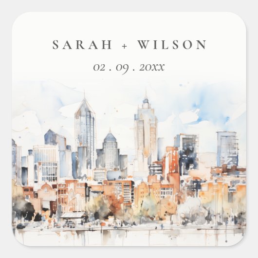 デンバーエレガントコロラドスカイラインウォーター結婚カラー スクエアシール (正面)