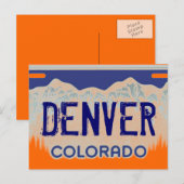 デンバーコロラドオレンジブルーライセンスプレートはがき ポストカード (正面/裏面)