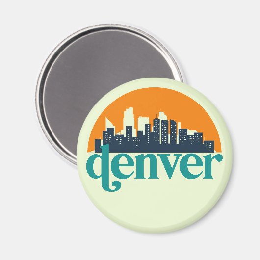 デンバーコロラドシティスカイラインレトロシティスケープアート マグネット (正面/裏面)