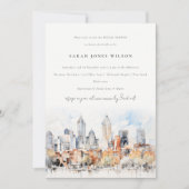 デンバーコロラドスカイラインウォーターカラーブライダルシャワー 招待状 (正面)