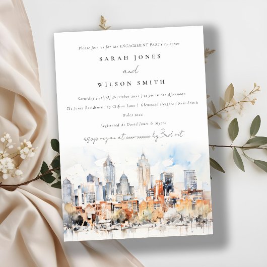 デンバーコロラドスカイラインウォーターカラー婚約 招待状