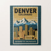 デンバーコロラドスカイライントラベルアートヴィンテージ ジグソーパズル (縦)