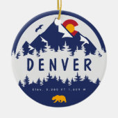 デンバーコロラドフラッグマウンテンシティハイキングスキー セラミックオーナメント (正面)