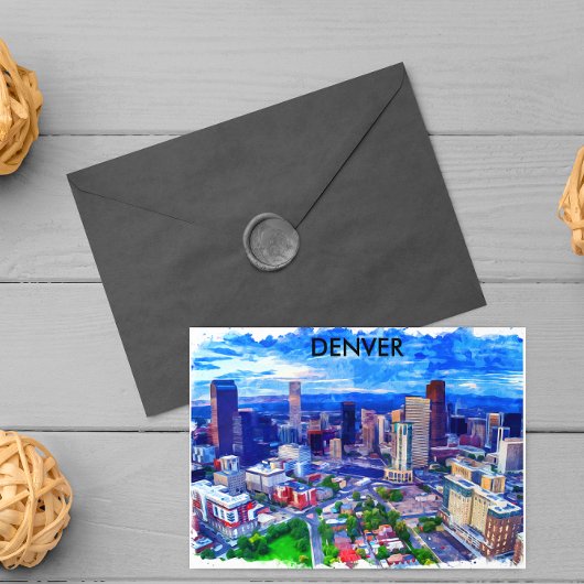 デンバーコロラドヴィンテージレトロトラベルウォーター色 ポストカード