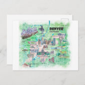 デンバーコロラド図解入りの、写真付きの州USAの地図と幹線道路 ポストカード (正面/裏面)