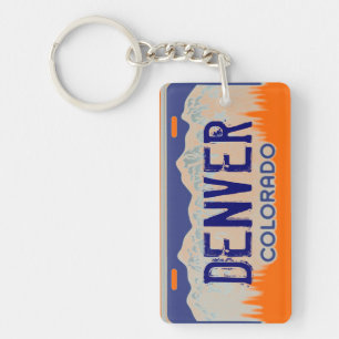 デンバーコロラド州のオレンジ青いナンバープレートのkeychain キーホルダー