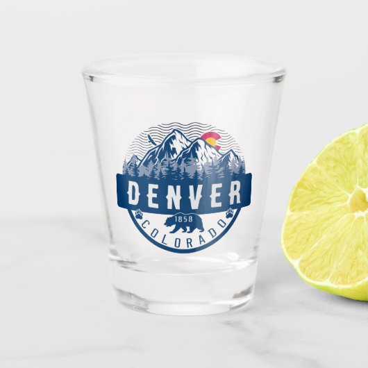 デンバーコロラド州旗キャンピングハイキングお土産80s ショットグラス (正面)