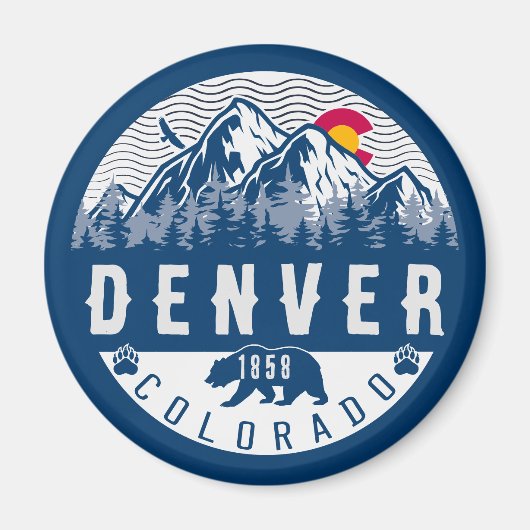 デンバーコロラド州旗キャンピングハイキングお土産80s マグネット (正面)