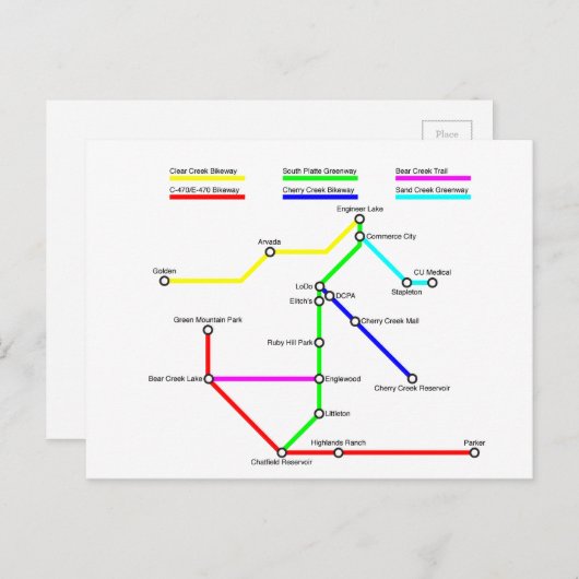 デンバーバイクマップポストカード ポストカード (正面/裏面)