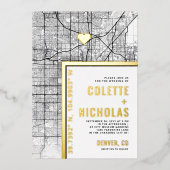 デンバーラブロケーター |シティテーマ結婚の 箔招待状 (正面)