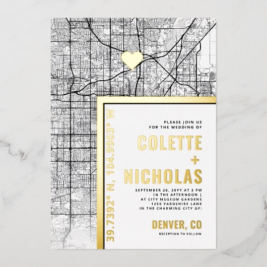 デンバーラブロケーター |シティテーマ結婚の 箔招待状 (正面)