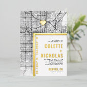 デンバーラブロケーター |シティテーマ結婚の 箔招待状 (立ち正面)