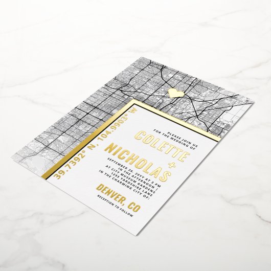 デンバーラブロケーター |シティテーマ結婚の 箔招待状 (回転した状態)