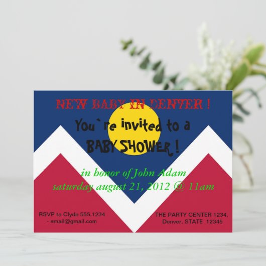 デンバー市旗を持つベビーシャワー招待状 招待状 (スタンド正面)