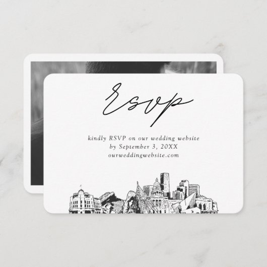 デンバー結婚のミニマリストスケッチRSVP エンクロージャーカード (正面/裏面)
