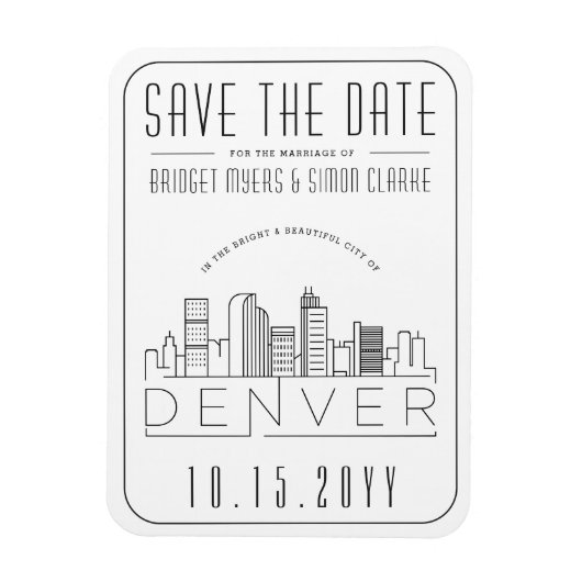 デンバー結婚の様式化されたスカイライン日付を保存 マグネット (縦)