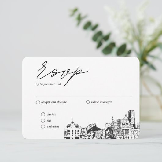 デンバー結婚のRSVP伝統的 Mealオプション エンクロージャーカード (スタンド正面)