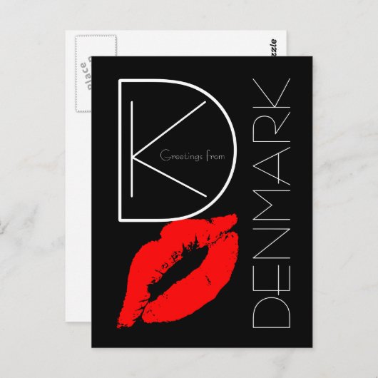 デンマークからの挨拶レッドリップスティックキスブラック ポストカード (正面/裏面)