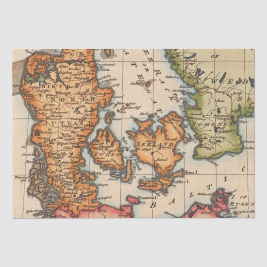デンマークとスウェーデンの海峡のヴィンテージ バルト海地図 薄葉紙 (正面)