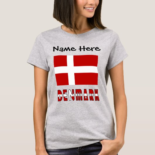 デンマークとデンマーク国旗のカスタマイズ商品 Tシャツ (正面)