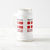 デンマークとデンマーク国旗のカスタマイズ ビールジョッキ (正面左)