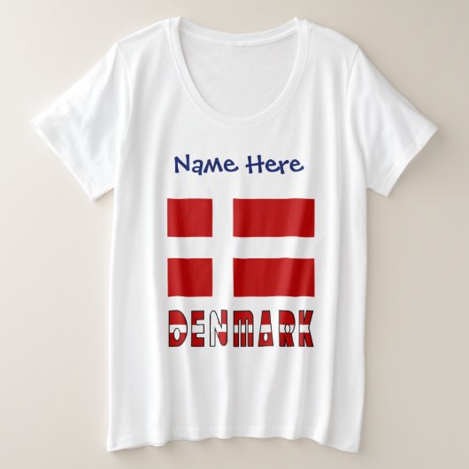 デンマークとデンマーク国旗のカスタマイズ プラスサイズTシャツ (デザイン正面)
