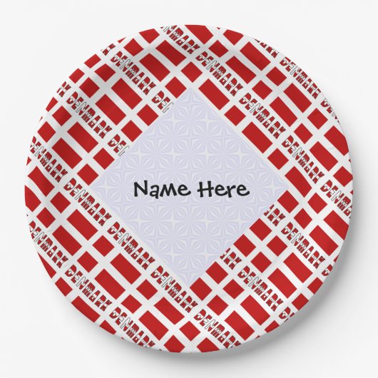 デンマークとデンマーク国旗のタイル貼りパーソナライズされた ペーパープレート (正面)