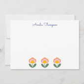 デンマークのかわいいフォークのフラワーブルーパーソナライズされたネーム ノートカード (正面)