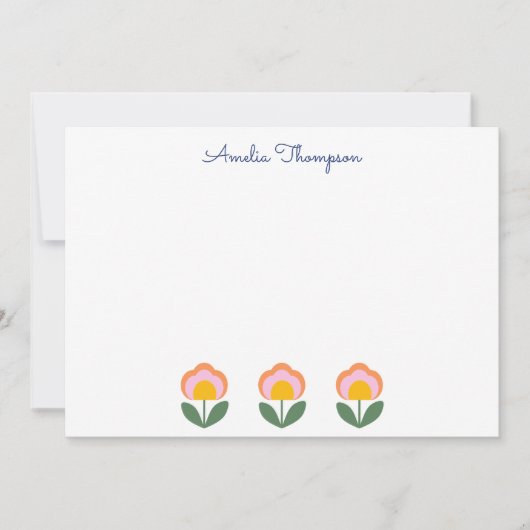 デンマークのかわいいフォークのフラワーブルーパーソナライズされたネーム ノートカード (正面)