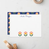 デンマークのかわいいフォークのフラワーブルーパーソナライズされたネーム ノートカード (正面/裏面インサイチュ)