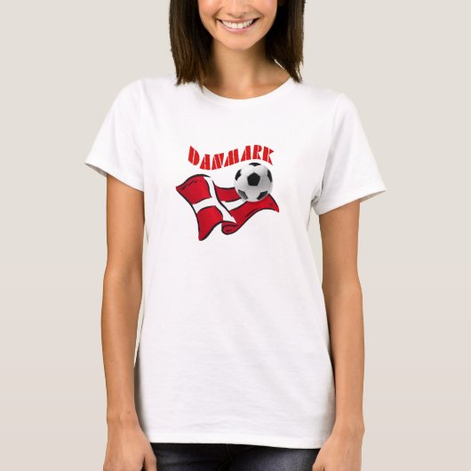デンマークのギアのDanmarkのサッカーのfudboldの旗 Tシャツ (正面)