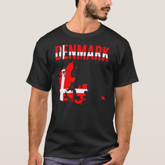 デンマークのギフト-デンマークの地図の国の国家の旗 Tシャツ (正面)