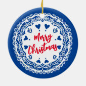 デンマークのクッキーハッピーホリデーズオーナメントレッドブルー セラミックオーナメント (裏面)