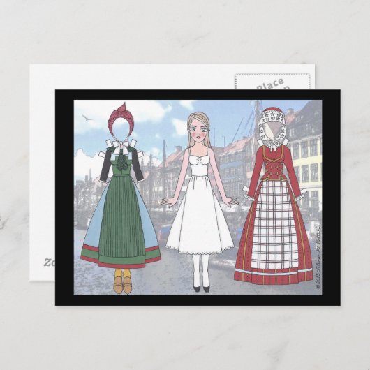 デンマークのペーパー人形の郵便はがきのLise ポストカード (正面/裏面)