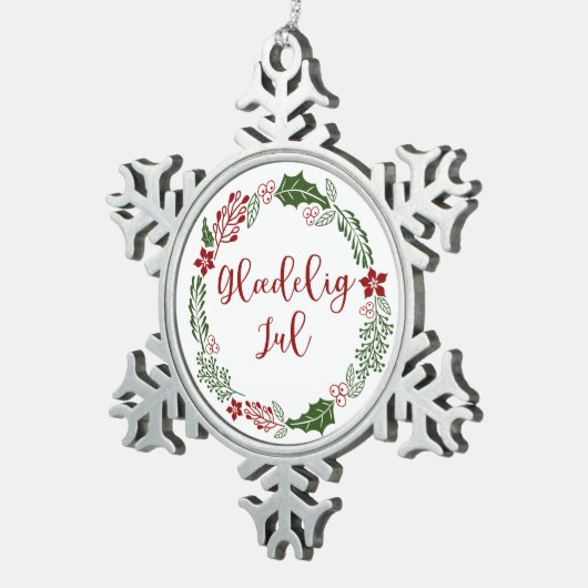 デンマークのメリークリスマスリース、グラディグjul スノーフレークピューターオーナメント (右)