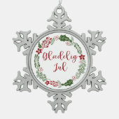 デンマークのメリークリスマスリース、グラディグjul スノーフレークピューターオーナメント (正面)