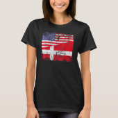 デンマークのルーツハーフアメリカ国旗デンマーク愛国心 Tシャツ (正面)