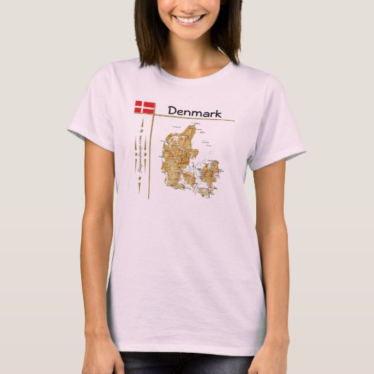 デンマークの地図+国旗+タイトルTシャツ Tシャツ (正面)