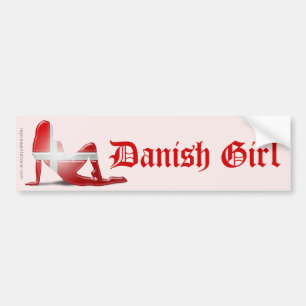 デンマークの女の子のシルエットの旗 バンパーステッカー