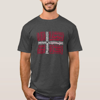 デンマークの旗と都市名のワードアート ビンテージスタイル Tシャツ
