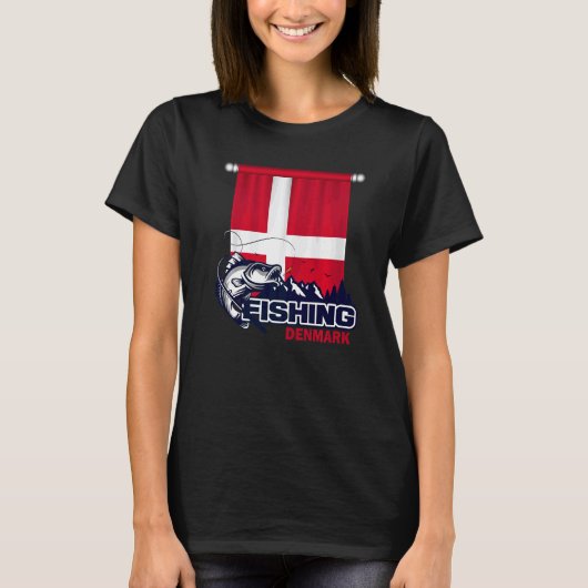 デンマークの旗 デンマークでの釣り Tシャツ (正面)