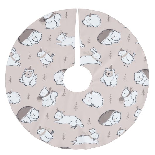 デンマークの森林動物クリスマスツリーアクセサリー ブラッシュドポリエステルツリースカート (正面)