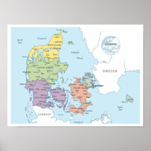 デンマークの詳細地図 ポスター