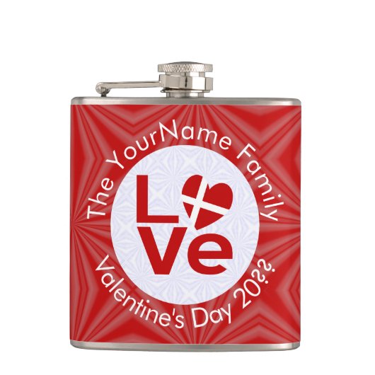 デンマークの赤いLOVE旗 カスタマイズ フラスク (正面)