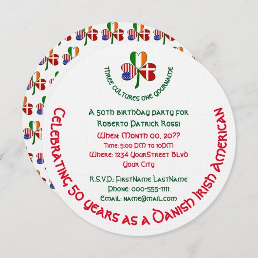 デンマークアイリッシュUSAシャムロックパーソナライズされた誕生日 招待状 (正面/裏面)