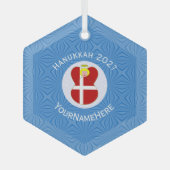デンマークエンジェルパーソナライズされたハヌカ国旗 ガラスオーナメント (正面)