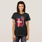デンマークルーツ ハーフアメリカ国旗 愛国 デンマーク Tシャツ (正面フル)